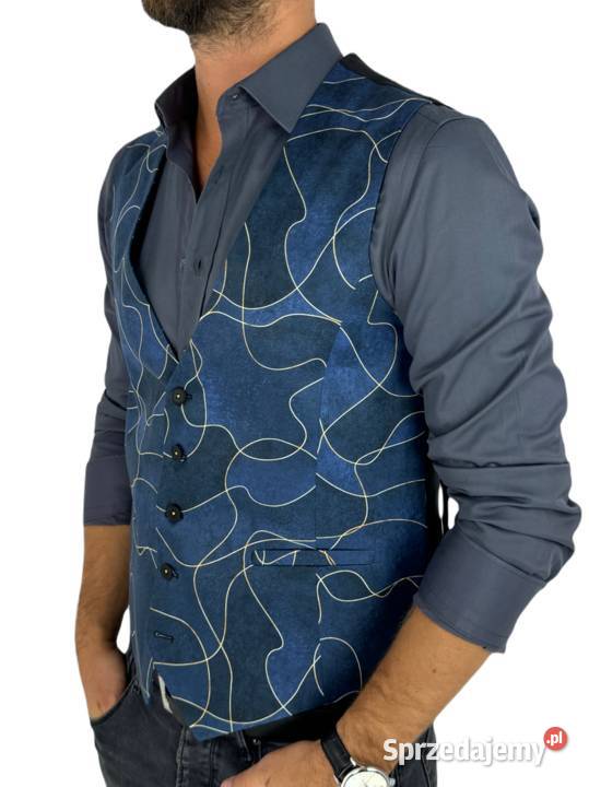 GIOVANNI PERA kamizelka męska D632 granat słoje Odzież codzienna