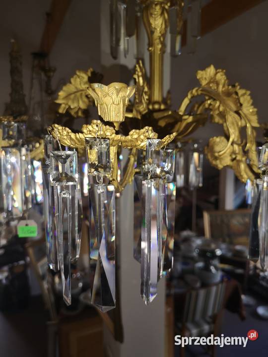 Żyrandol pozłacany na 8 świec Antyki Gdańsk