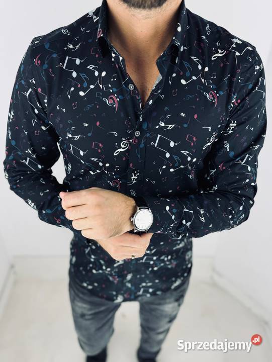 GIOVANNI PERA Koszula męska K016 czarna muzyczna wielkopolskie Ostrów Wielkopolski