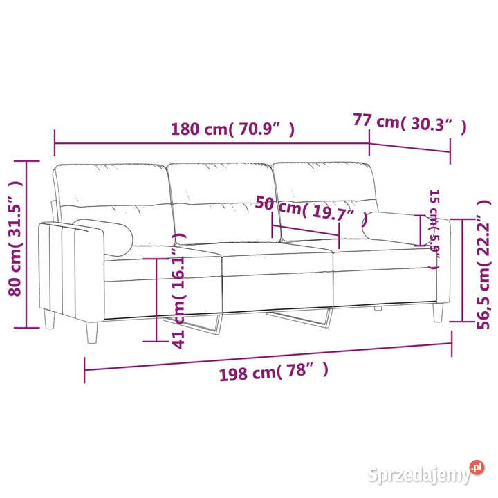 3osobowa sofa z poduszkami jasnożółta 180 Warszawa