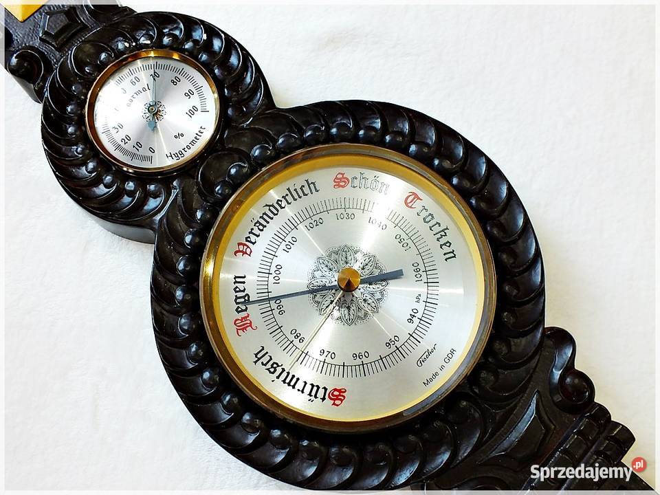 Duży stary Barometr Fischer GDR Stacja pogodowa Antyki Żary