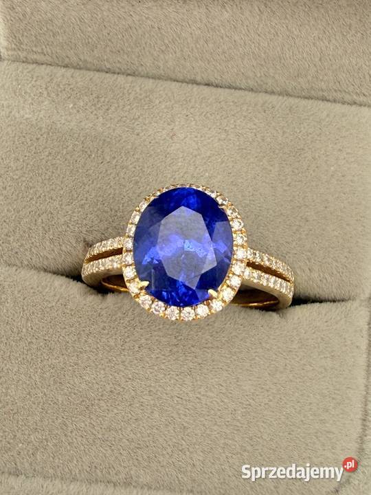 Cudowny złoty pierścionek 18K z szafirem i Szczecin