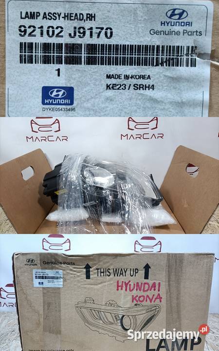HYUNDAI KONA 17 LAMPA PRAWY PRZÓD 92102J9170 osobowe wielkopolskie Pleszew