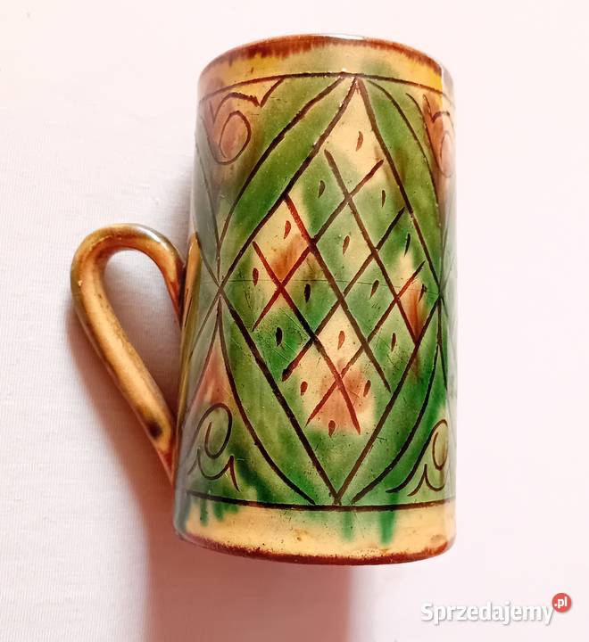 Kubek ceramiczny ręcznie formopwany i zdobiony wielkopolskie Koźminek