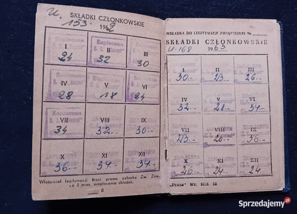 Legitymacja Związku Zawodowego Górników 1956 r Koźminek sprzedam