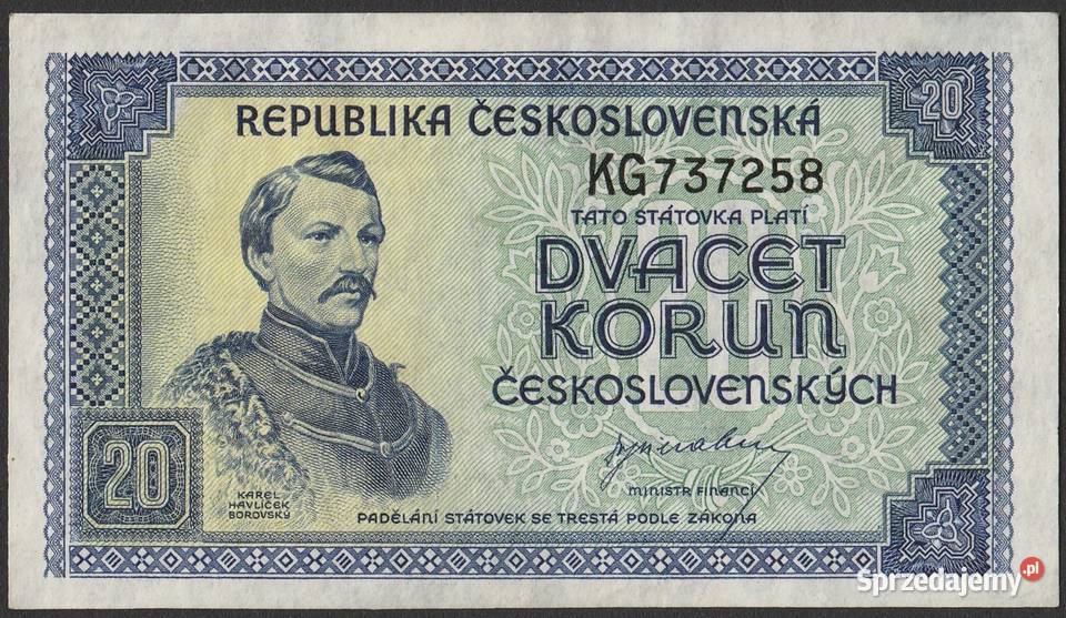 Czechosłowacja 20 koron 1945 stan bankowy UNC Numizmatyka Łódź