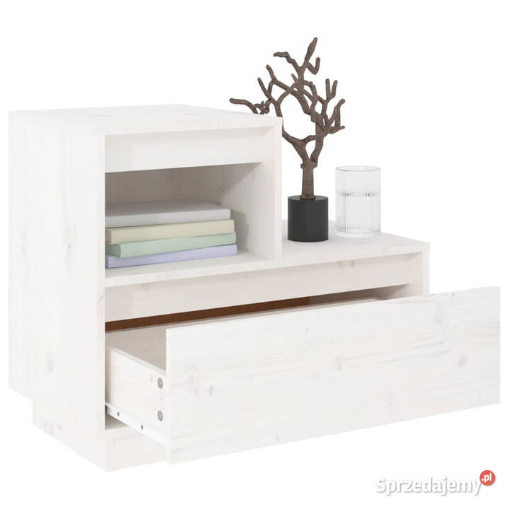 Szafka nocna biała 60x34x51 lite drewno sosnowe
