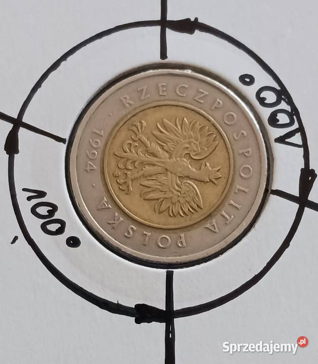 5 złotych 1994 r Destrukt skrętka przesunięcie Antyki, Sztuka, Kolekcje Konin sprzedam