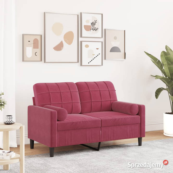 2osobowa sofa z poduszkami winna czerwień 120