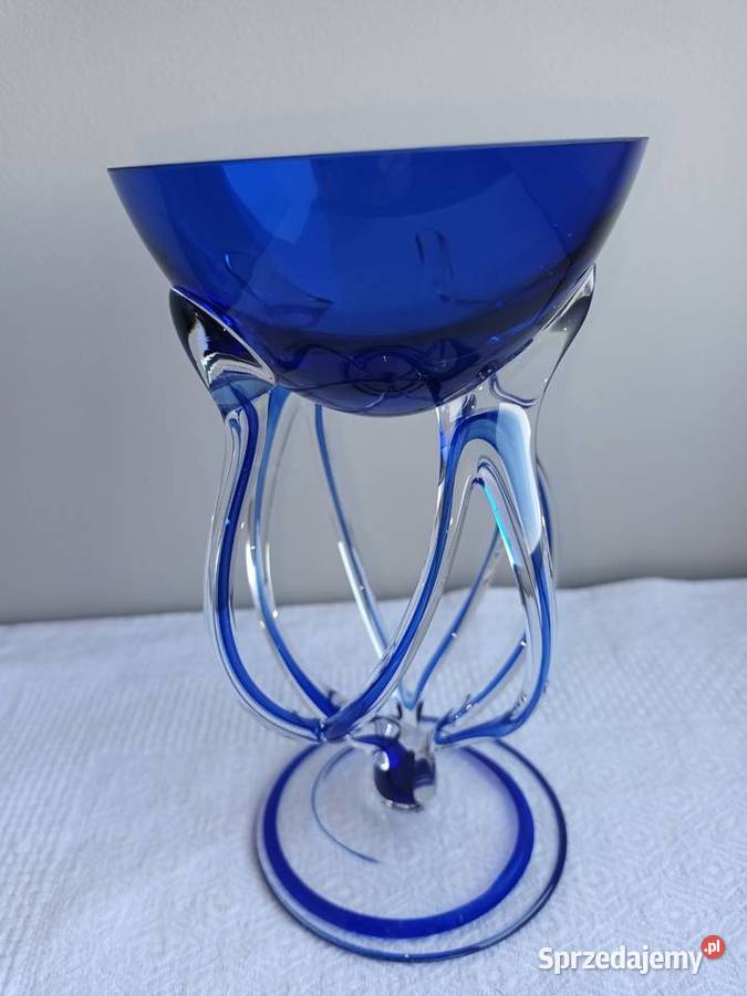 Piękny puchar niebieskie kobalt szkło Ceramika i szkło pomorskie