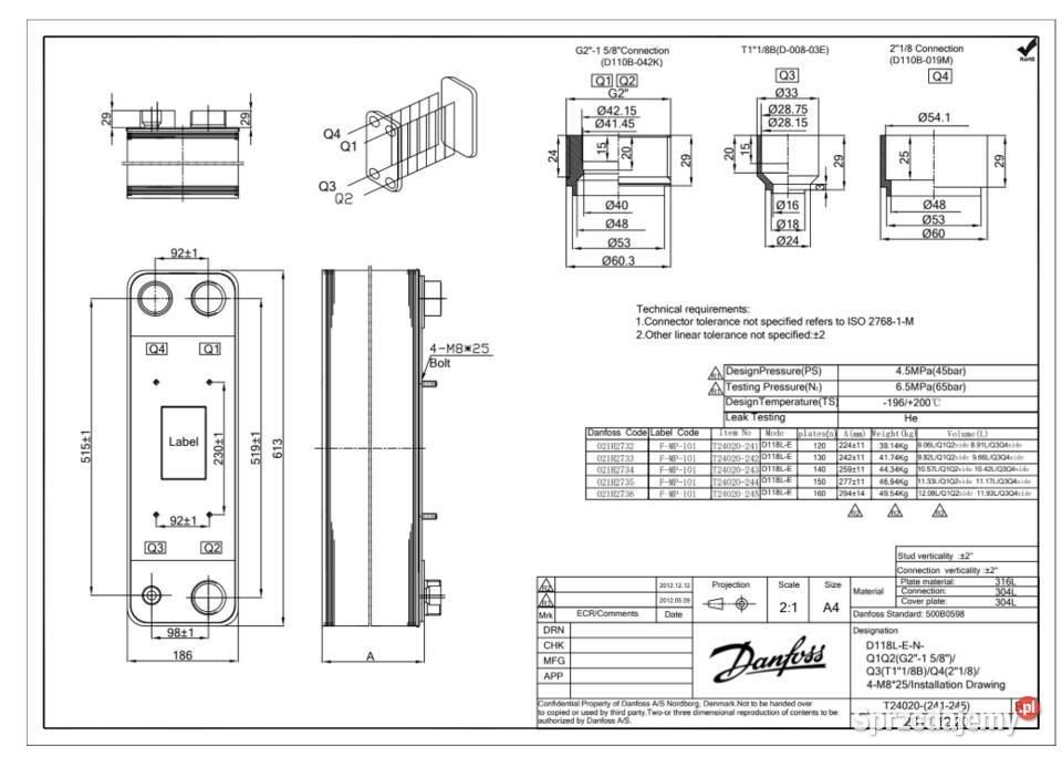 Wymiennik płytowy do freonu glikol Danfoss Kłoczew