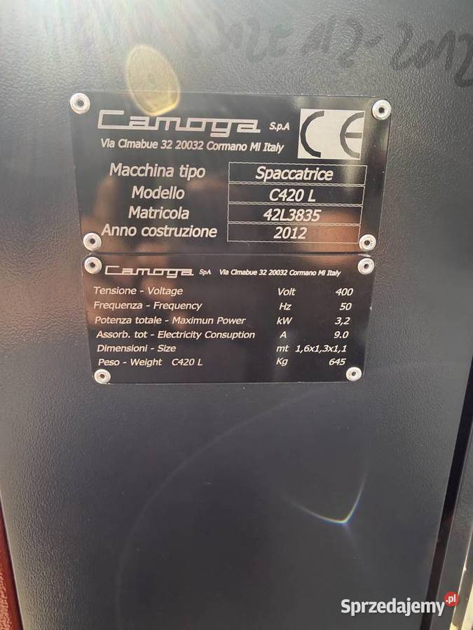 Camoga C420L CE Dwojarka maszyna do dzielenia Łaskarzew sprzedam