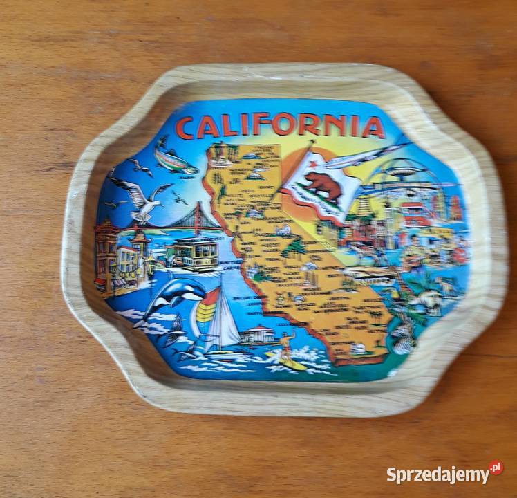 Stara metalowa taca pamiątkowa California Gdynia