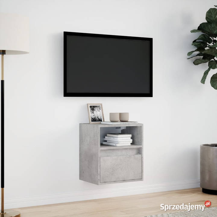 Ścienna szafka TV z LED szarość betonu 41x31x45 Warszawa