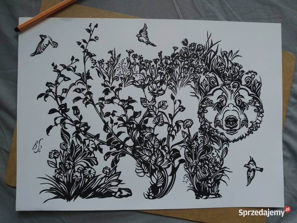 Rysunek niedźwiedź cienkopis brystol B3 250 gm2 Warszawa