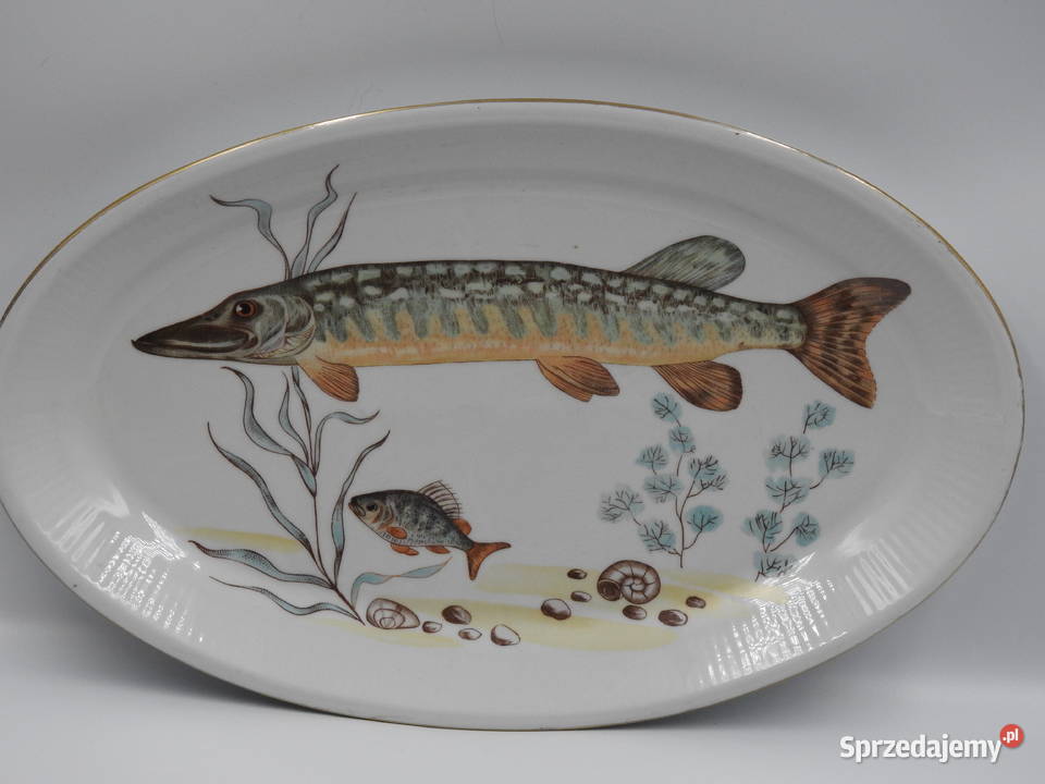 Duży półmisek szczupak porcelana Chodzież z lat kujawsko-pomorskie
