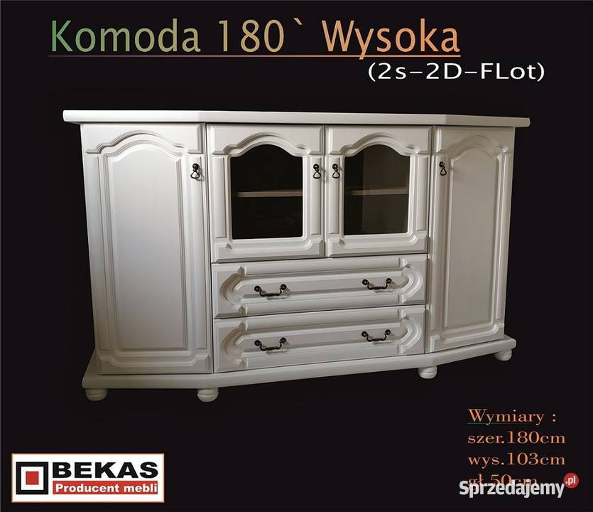 Stylowa Biała Komoda 180 Wysoka 2S4FloT dąb