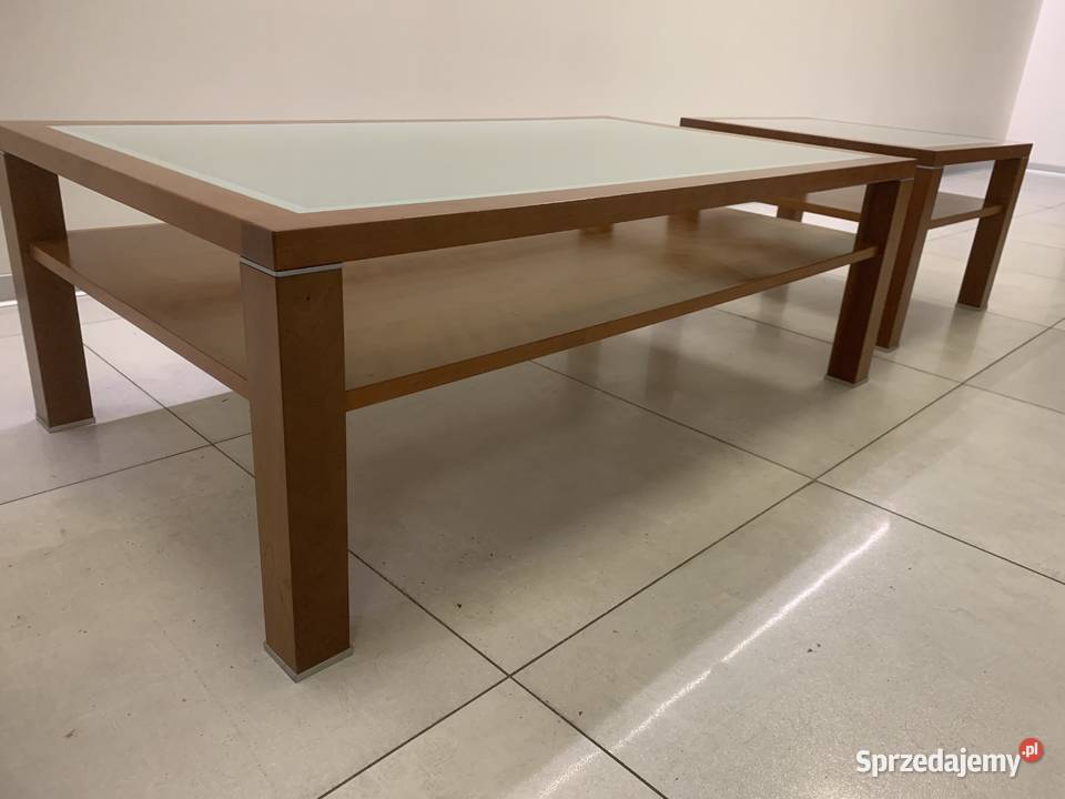 ZESTAW 2 STOLIKÓW KAWOWYCH DREWNO SZKŁO