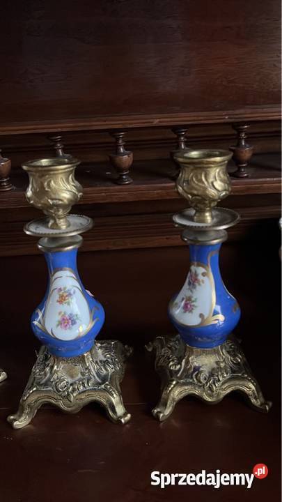 Świecznik porcelana i mosiądz Scenki dworskie Gdańsk