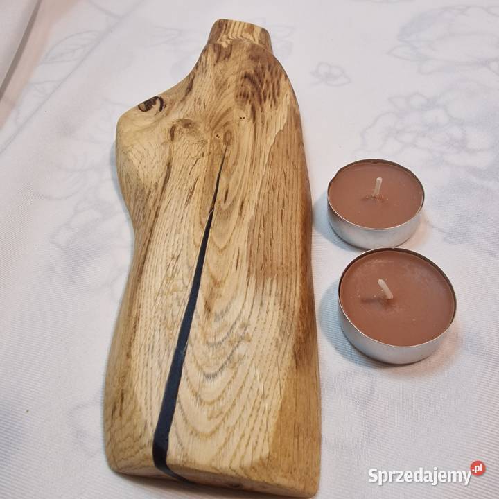 Świecznik dębowy w kształcie łódki żywica 2 warmińsko-mazurskie Sępopol
