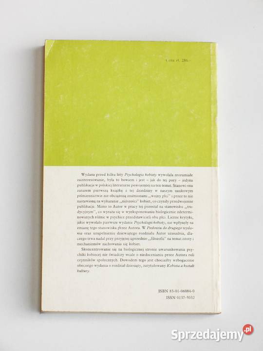 Psychologia kobiety Kazimierz Pospiszyl Rok wydania 1986 Książki naukowe i popularnonaukowe Kraków