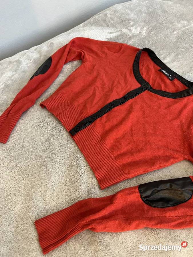 Krótki sweter kardigan bolerko czerwone podkarpackie