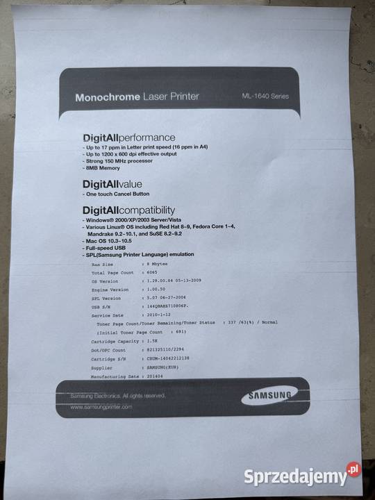 Samsung ML1640 drukarka laserowa sprawna kujawsko-pomorskie Włocławek