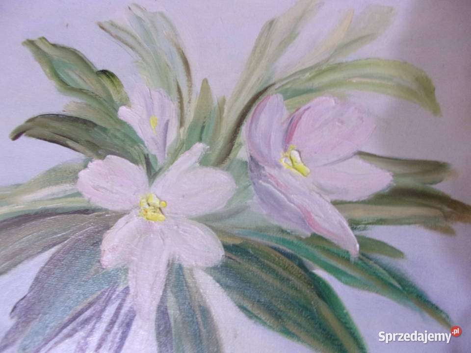 BŁadny obraz olejny KWIATY malowany na płycie Warszawa