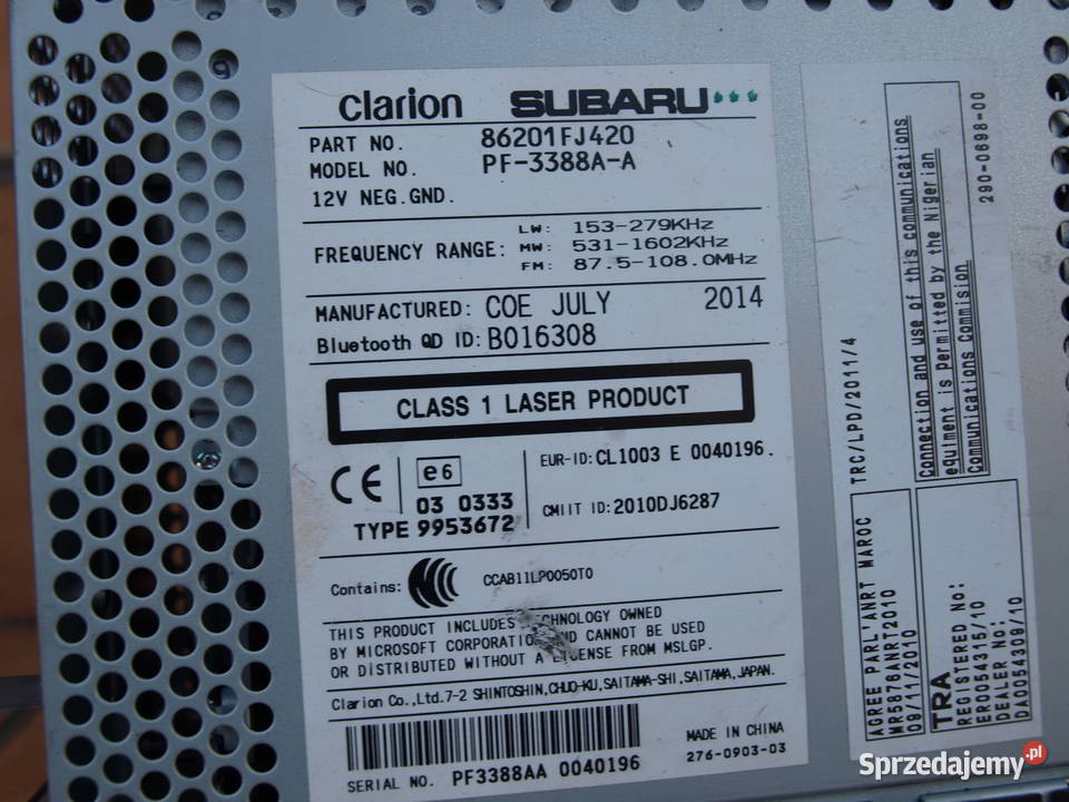 Subaru Forester XV radio CD MP3 oryginalne Wyposażenie wnętrza Kalisz