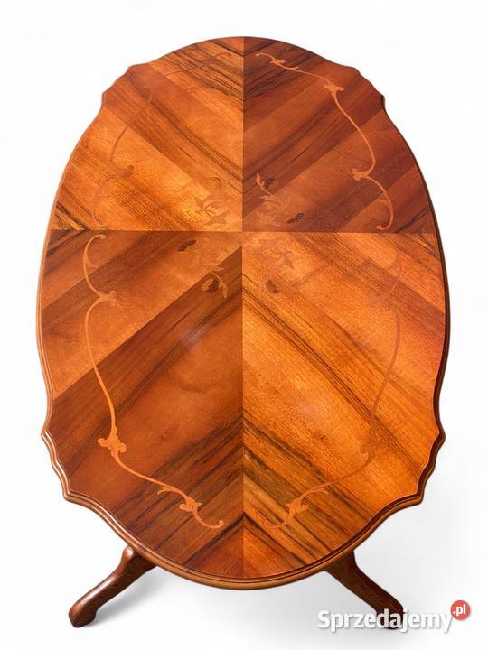 Owalny intarsjowany stolik kawowy ława jasny zachodniopomorskie Gryfice