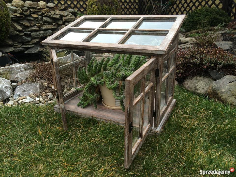 Piękna drewniana mini szklarnialampion wys 37 lubuskie Zielona Góra