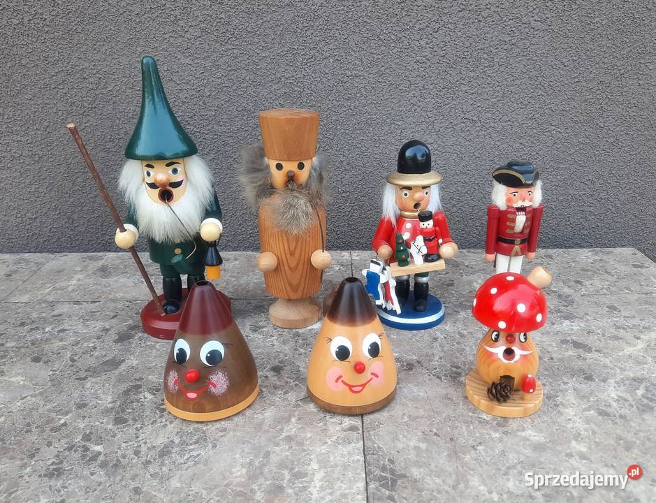 6 Zestaw 7 drewnianych figurek kadzidełka pomorskie Tczew