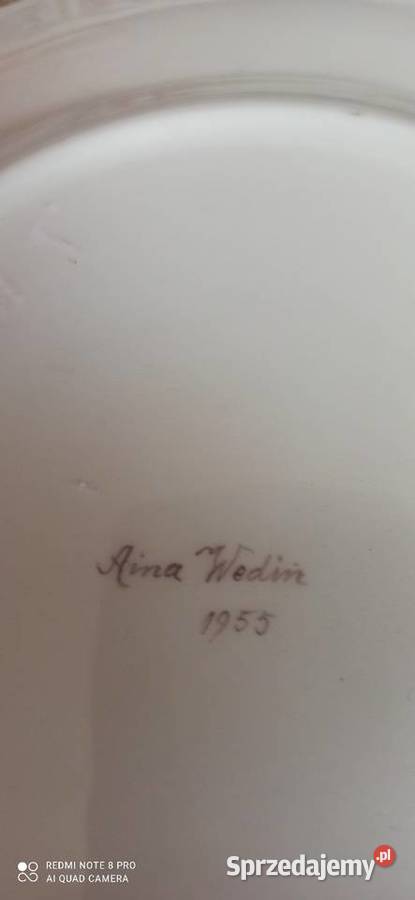 Talerz ręcznie zdobiony Sygnowany Aina Wedin