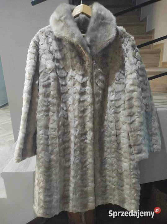 Długie futro z naturalnych norek gołębi popiel Gliwice