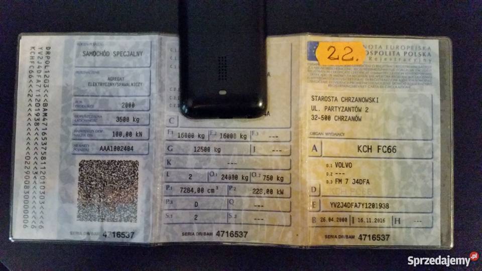 Volvo FM7 310 zarejestrowany jako specjalny