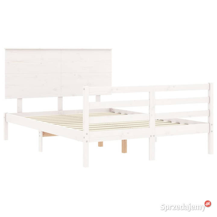 Rama łóżka z wezgłowiem biała lite drewno 82cm