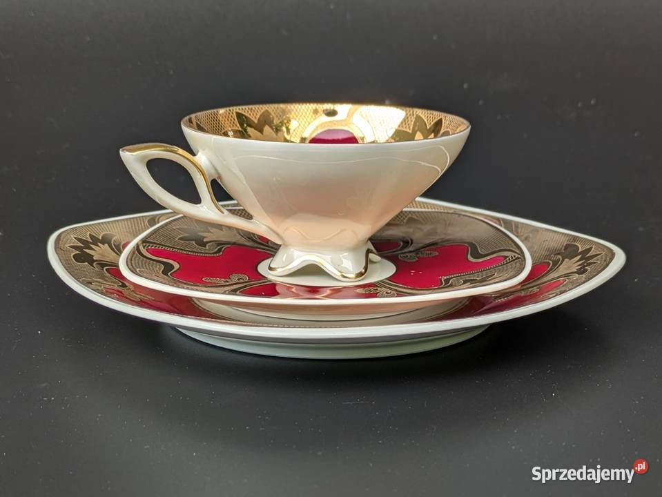 Trio do HerbatyKawy w Stylu Art Deco Bavaria Porcelana i szkło Legnica