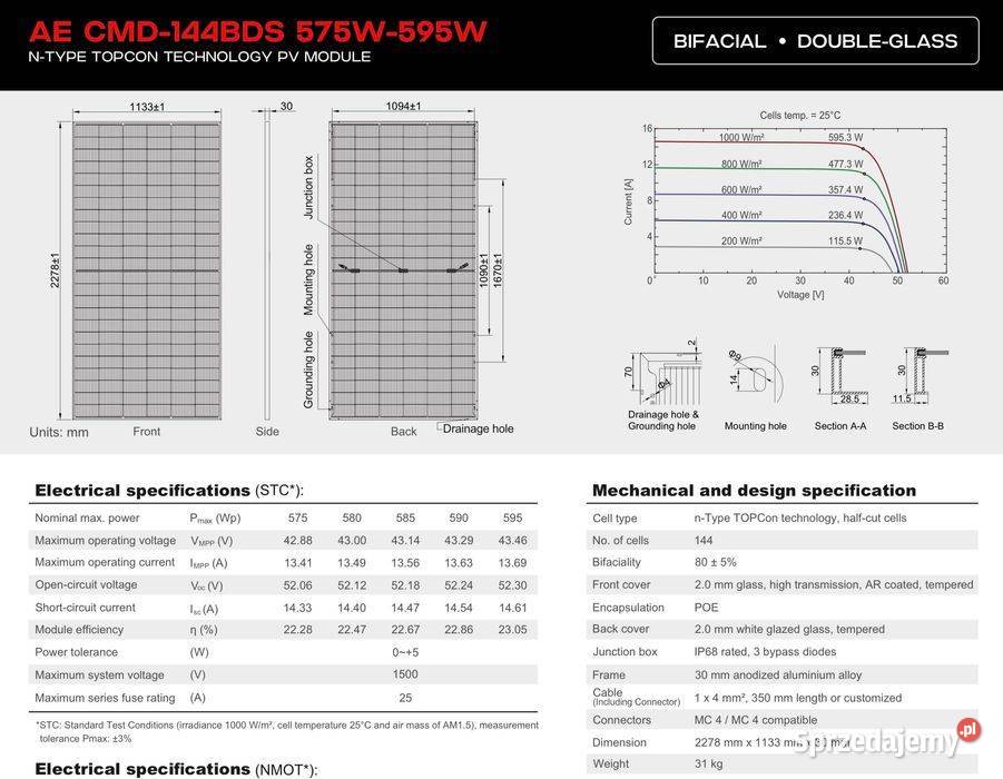 Panel PV AESOLAR 590W N Bifaical Silver