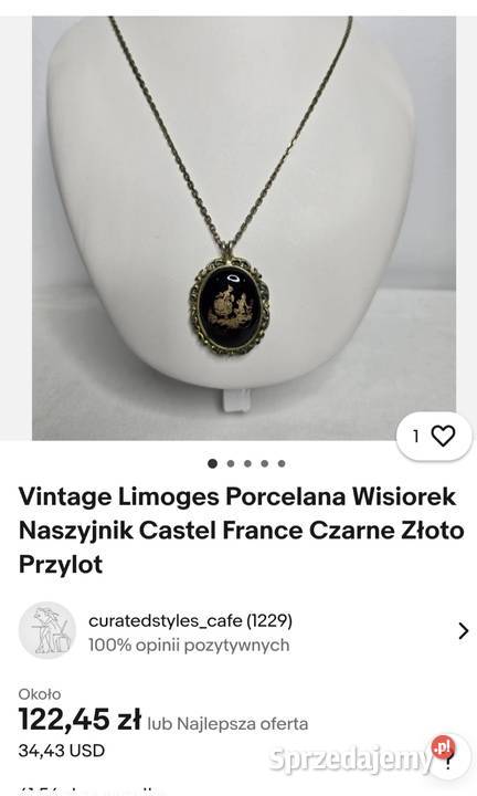 Vintage Limoges France Porcelanowy wisiorek z Pabianice