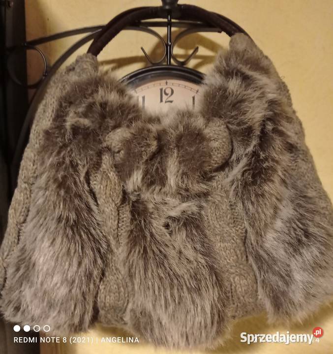 Torebka szare futerko i sztuczna brązowa skóra