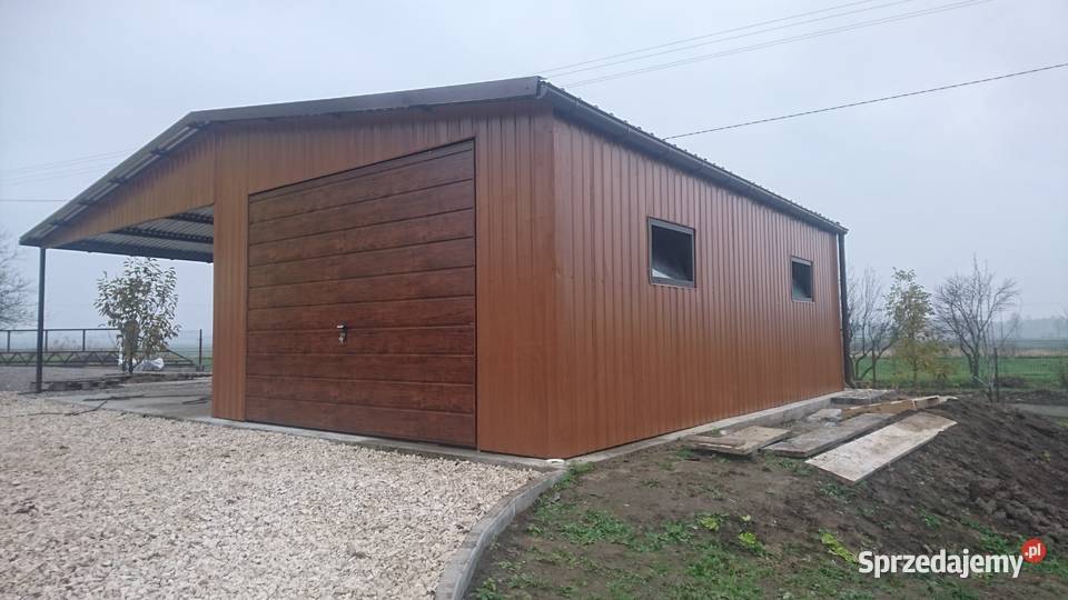 BRĄZOWY Garaż Blaszany 9x6 z ZADASZENIEM BOCZNYM Biała sprzedam