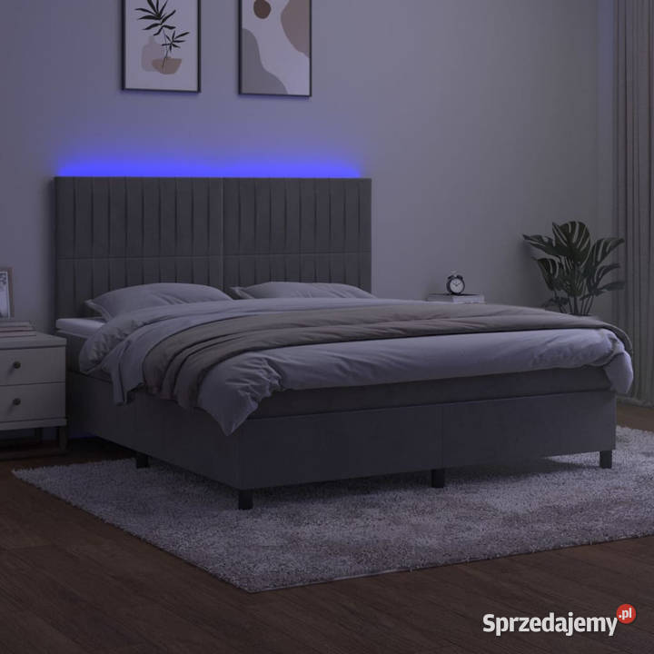 Łóżko kontynentalne z materacem i LED szare 203cm mazowieckie Warszawa
