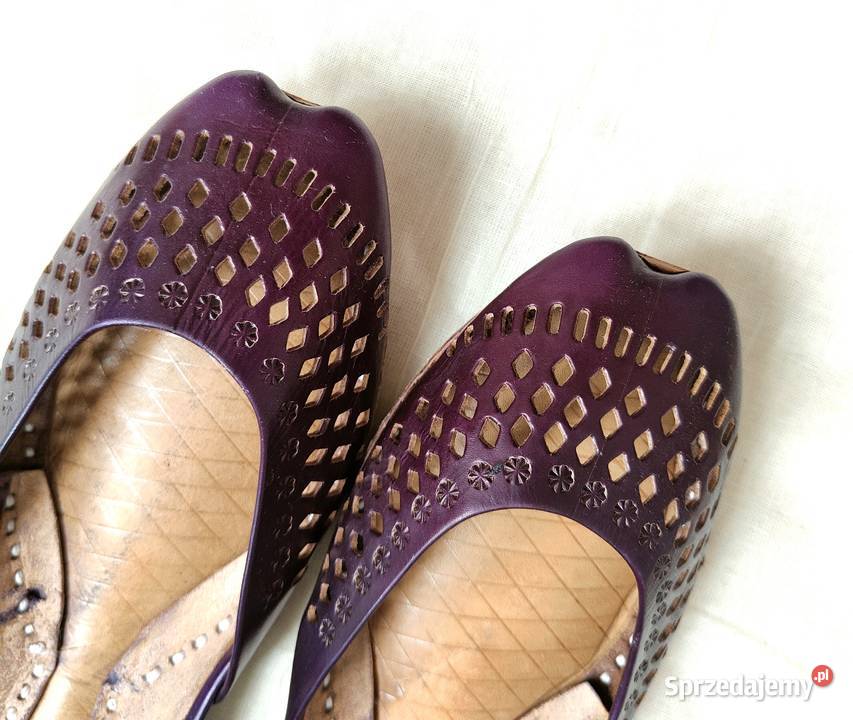 Fioletowe skórzane buty balerinki 37 skóra