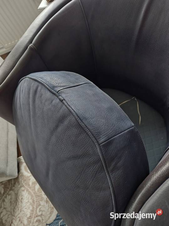 Fotel niebieski skórzany na kółkach Legnica sprzedam