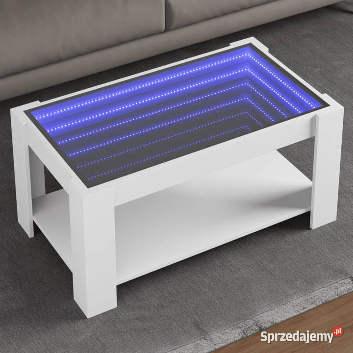 Stolik kawowy z LED biały 93x53x45 materiał mazowieckie Warszawa