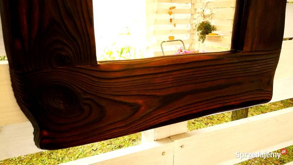 Lustro drewniane vintage opalone postarzone świętokrzyskie