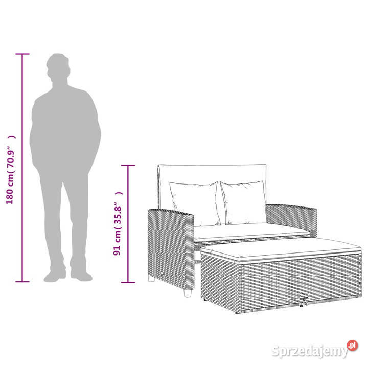 Sofa ogrodowa z poduszkami 2os szara rattan PE i Warszawa