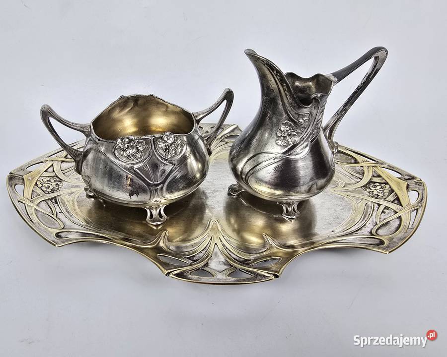 Secesyjny serwis do kawy mlecznik i cukiernica mazowieckie Bronisze