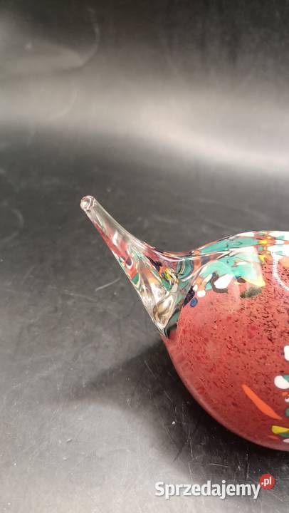 Przycisk do papieru szkło ptak łabędź bordowy Porcelana i szkło lubelskie Zamość