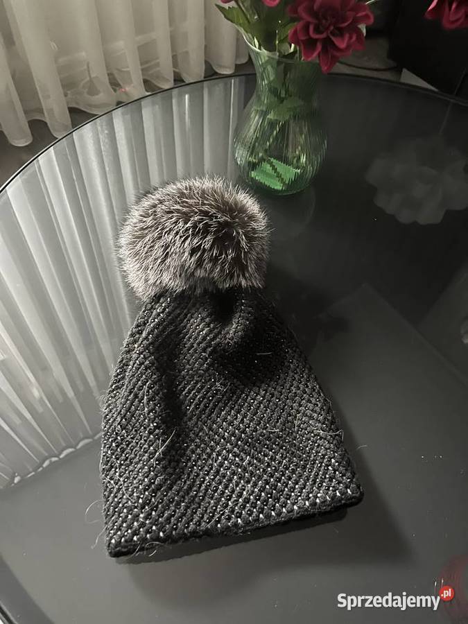 Czapka z pomponem z naturalnego futerka lisa Dla kobiet Szaflary